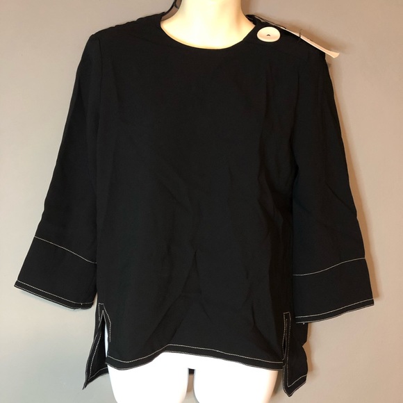 Zara Top Black Hi Low 3/4 Sleeve XS NWT - Picture 1 of 7